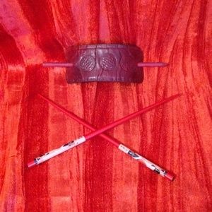 Asian style hairpieces/Japanese chopsticks/Embossed Asian Print Leather Hairclaw